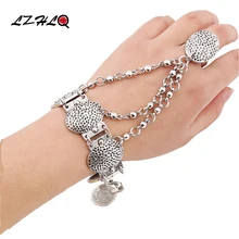 Lzhlq Овальной Металлической сращивания Винтаж узор Браслеты цинковый сплав позолоченный браслет-цепочка Для женщин Мода геометрический ювелирные браслеты