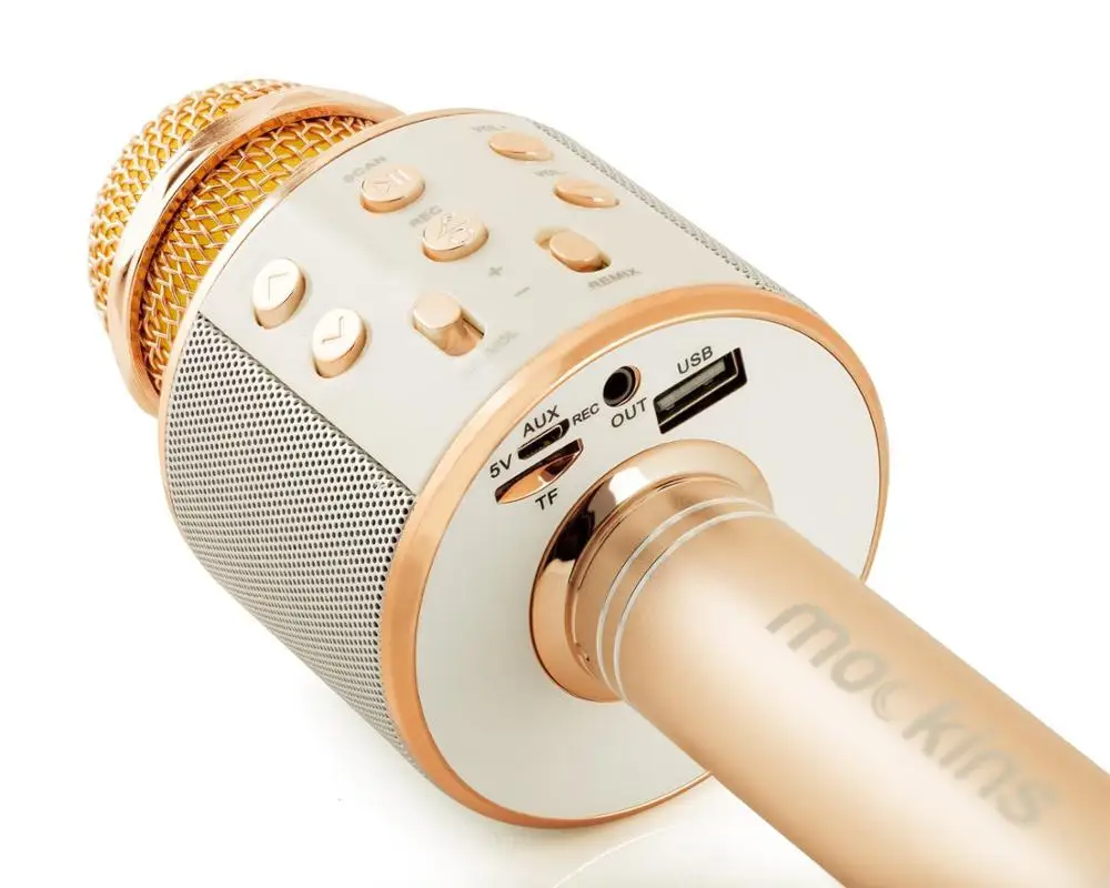 Ws858L беспроводной караоке динамик bluetooth c микрофоном светодиодный свет ручной работы и записи портативный KTV плеер для IOS/Androi - Цвет: GOLD