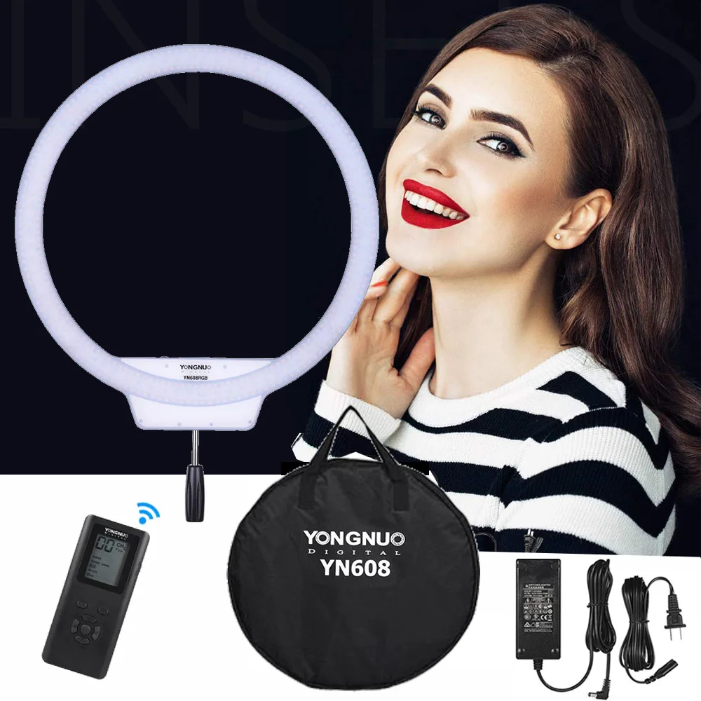 

YongNuo YN608 LED Selfie Studio Ring Light Dimmable Wireless Remote LED Video Light with Adapter for photography lighting