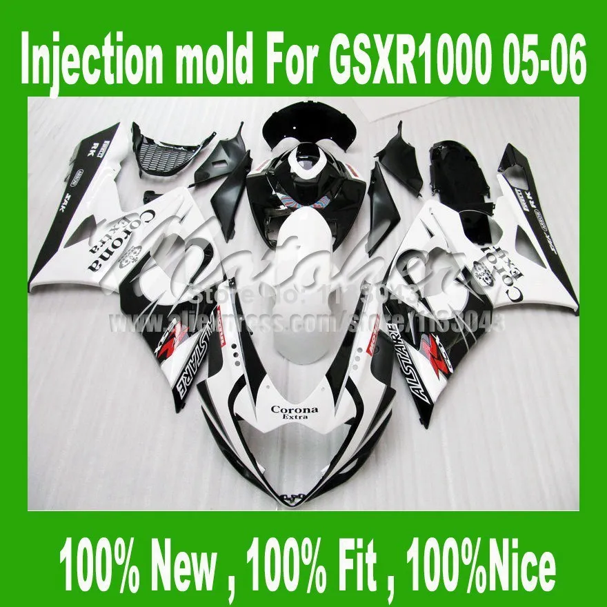 100% подходит инъекции черные белые Обтекатели для SUZUKI GSXR 1000 2005 2006 GSX-R1000 GSXR1000 K5 05 06