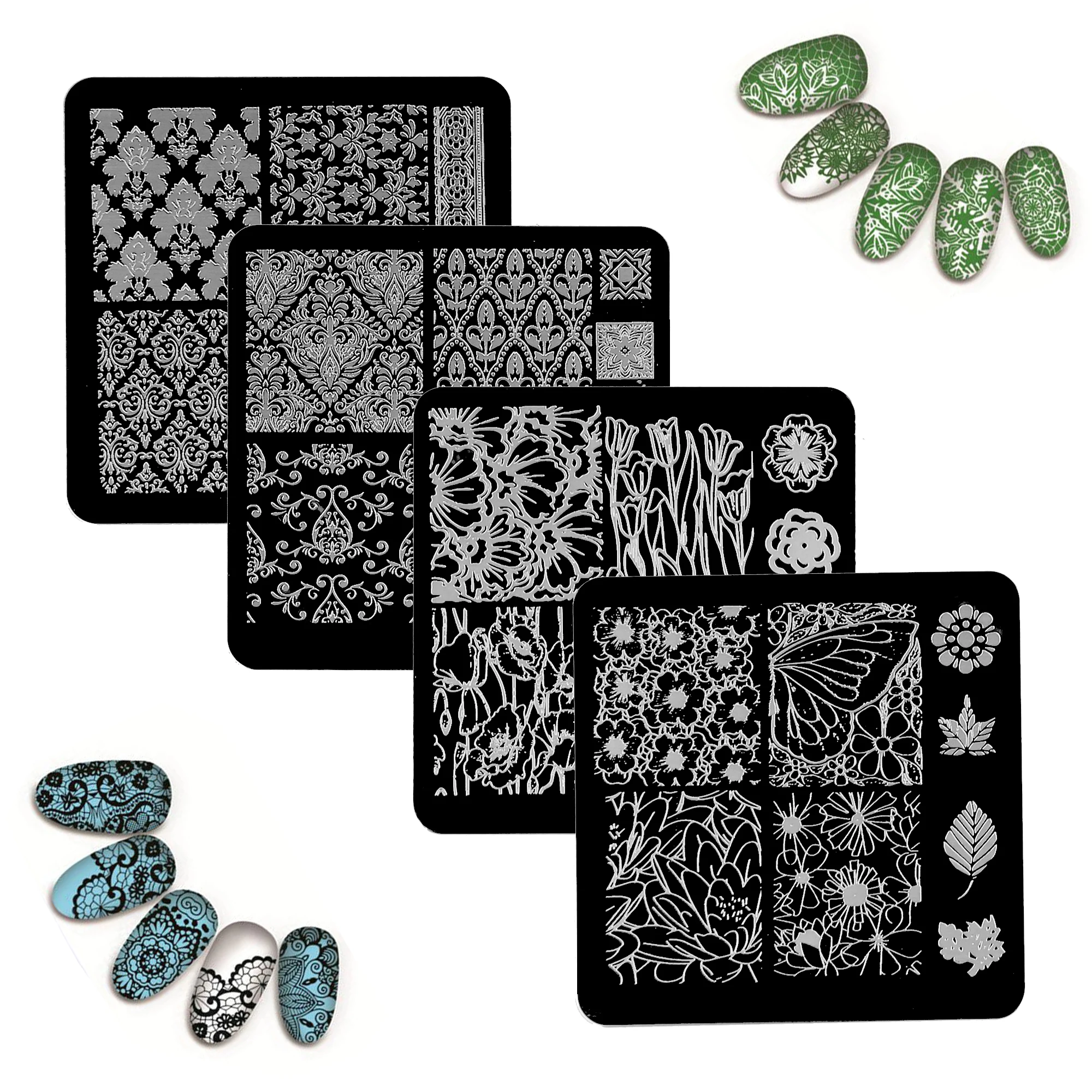 4Pcs/Set Stainless Steels Square Nail Stamping Plates DIY Nail