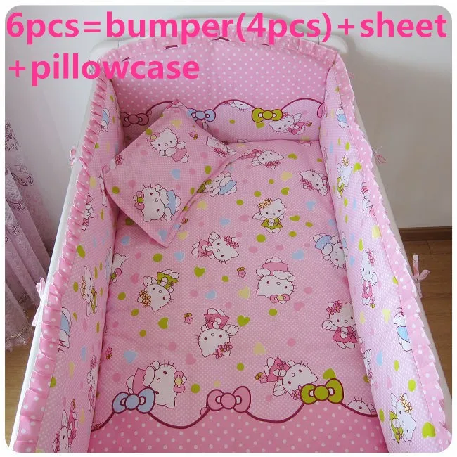 Promotion! 6PCS Cartoon baby bedding set Pure cotton crib bumper baby cot sets  ,include(bumpers+sheet+pillow cover)