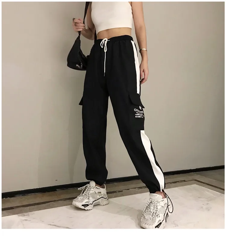 Calças cargo de bolsos grandes, calça larga