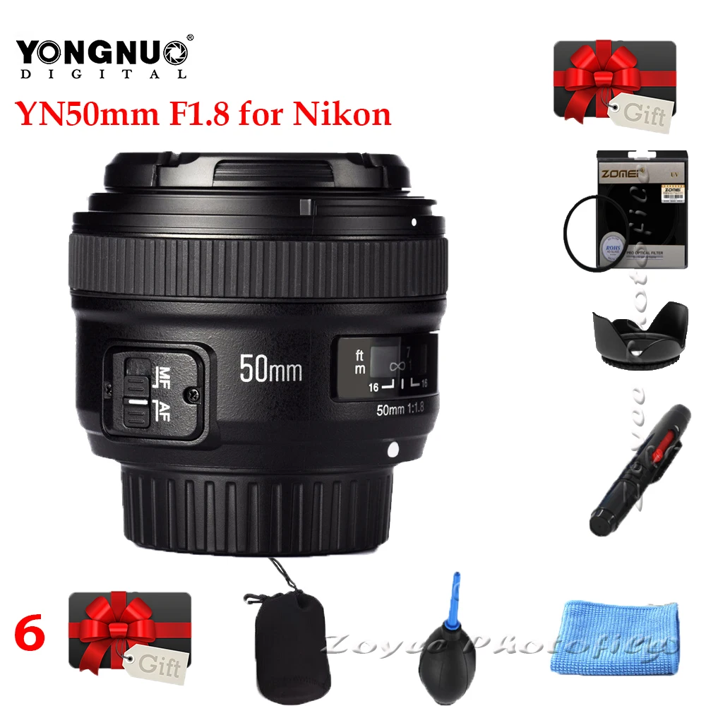 IN STOCK! YONGNUO YN 50mm f1.8 AF Lens YN50mm Aperture Auto Focus Large Aperture for Nikon DSLR Camera D800 D300 D700 Lens