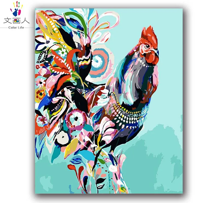 

Animal colorful chicken digita Painting By Numbers with package on canvas painting kits coloring By Numbers animals for childere