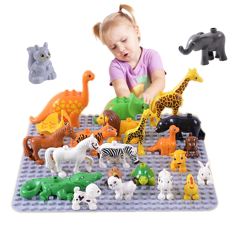 20-50 штук, наборы фигурок животных, строительные блоки, слон, обезьяна, лошадь, блоки, развивающие строительные игрушки для детей, подарки для детей