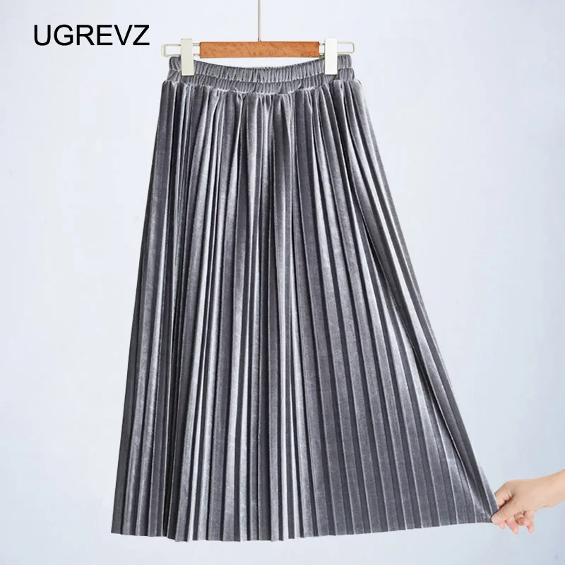 Повседневная плиссированная длинная юбка макси Новая женская юбка до середины икры пляжная черная металлическая винтажная юбка средней длины с завышенной талией - Цвет: 520Gray