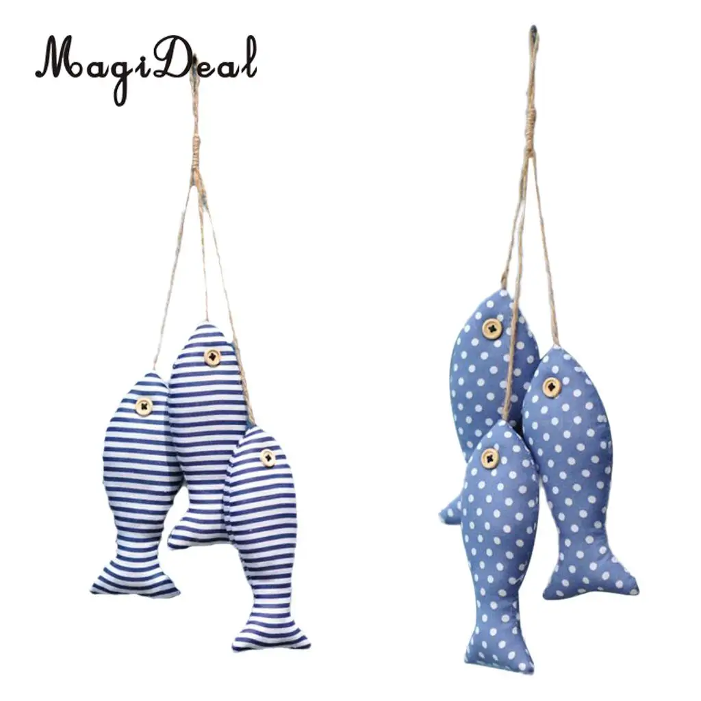 6x Mediterranean Style Hanging Cotton Fish for Seaside Lodge Home Party Restaurant Decoration