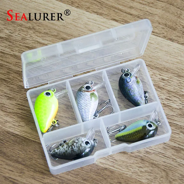 

SEALURER 1.8g 3cm Topwater Wobbler Japan Mini Crankbait 5Baits with Plastic Box Fly Fishing Lure Crazy Wobbler 5PCS/Lot