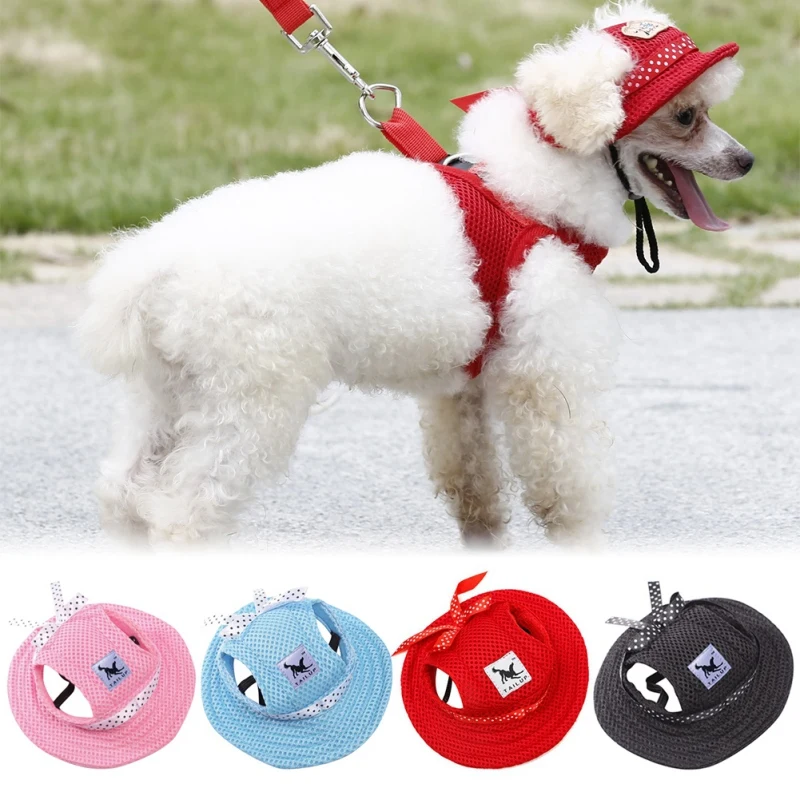 Летняя собака мелких пород бейсбольная Кепка шляпа с ушными отверстиями холст для собак аксессуары походные товары для животных 4 цвета