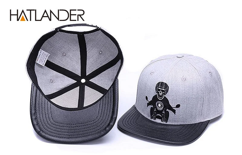 HATLANDER, оригинальная бейсбольная кепка со скелетом, Регулируемая Мужская кепка, кожаная бейсболка кепки, 6 панелей, облегающая Кепка в стиле хип-хоп