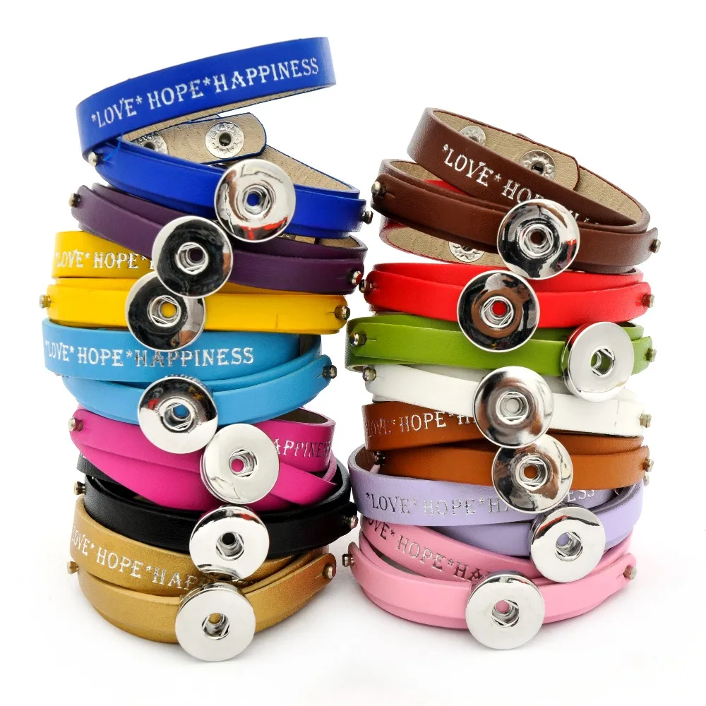 Wholesale 14 color DIY Snap Leather Bracelets fit 18mm snaps buttons 2
