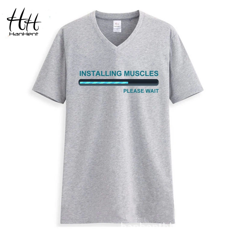 

HANHENT Funny Print Men V neck T-shirt Fitness V neck Tee shirt Male 100% Cotton Man T shirt Own Design Basic Undershirts