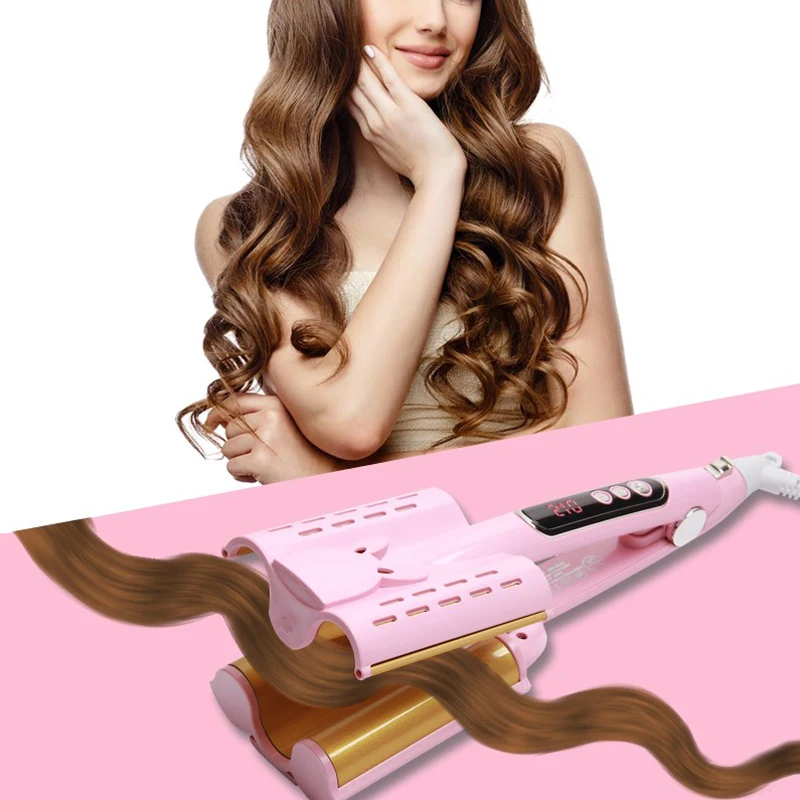 Professional Hair Curling Wand Waver Triple Barrel Deep Wave Hair