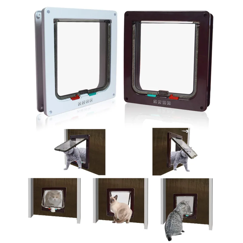 

4 Way Lockable Dog Cat Kitten Door Security Flap Door ABS Plastic S/M/L Intelligent Control Pet Cat Dog Gate Pet Supplies BZ