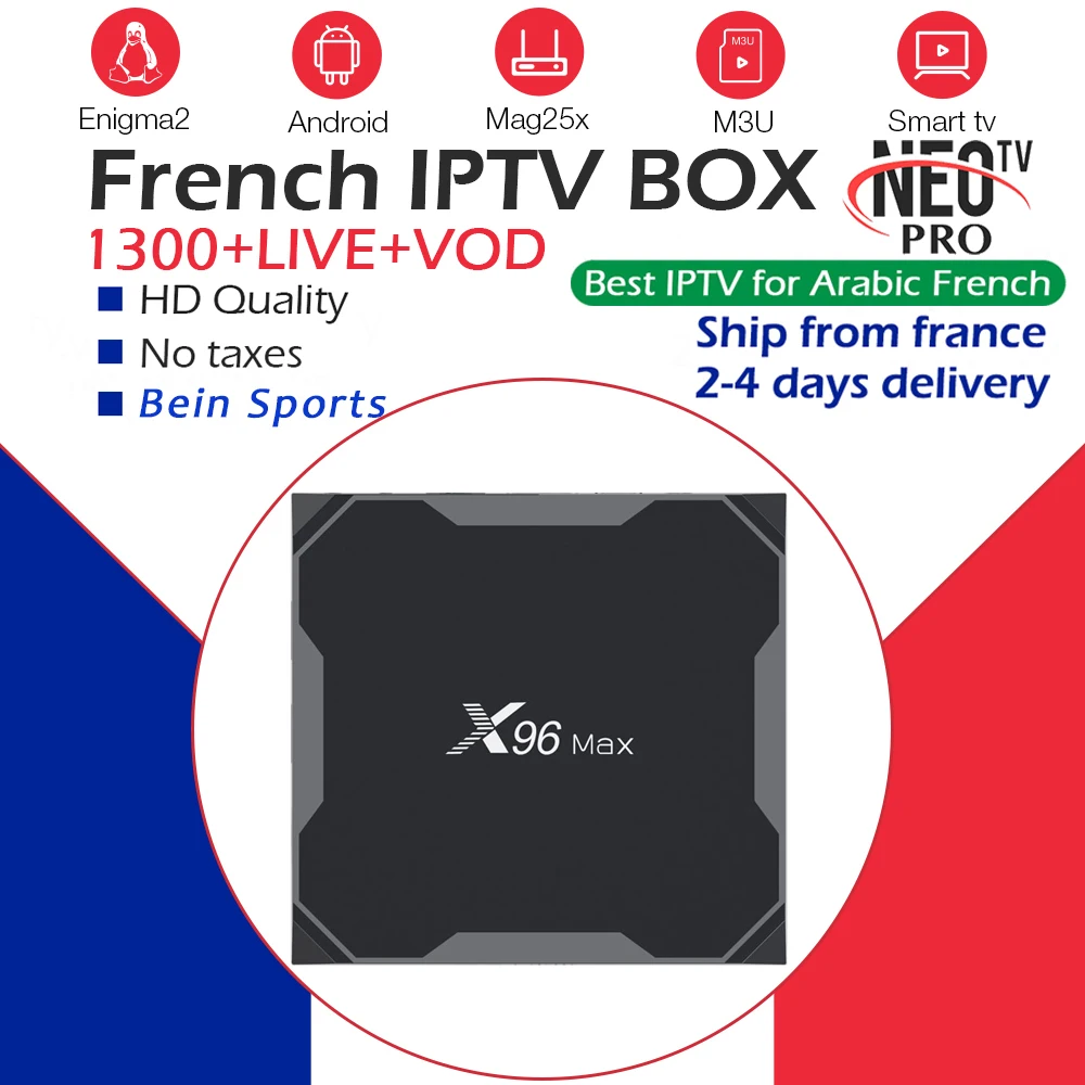 

GOTiT French X96 Max Android 8.1 TV Box 32G/64G Amlogic S905X2 Dual-WIFI +1100+Live Neo IPTV Arabic Belgium Morocco Set top box