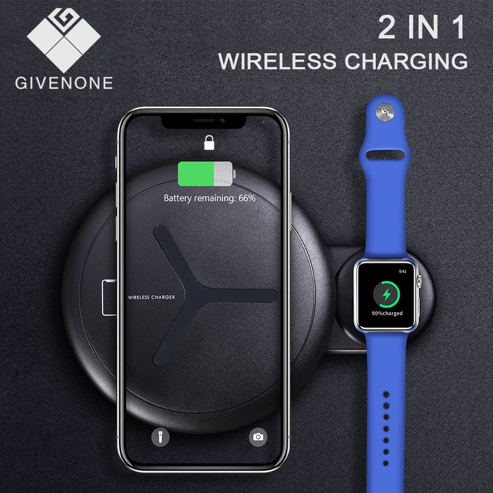 

GIVENONE 2 in 1 QI Wireless Charger For iPhone X XS Max XR 8 Fast Charger For Apple Watch 4 3 2 Wireless Charger Stand