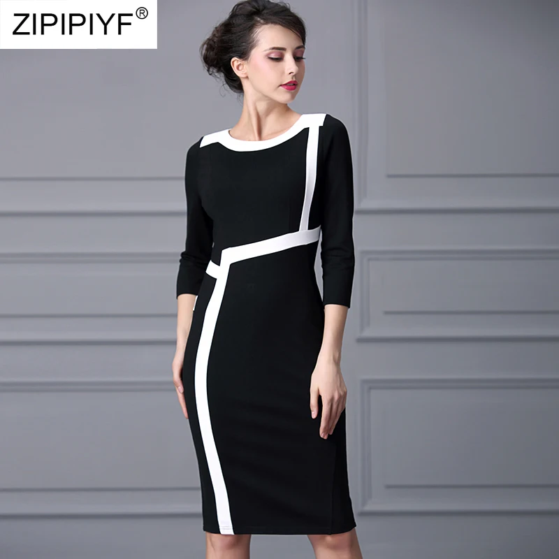 

Womens Office Wear Elegant Sexy O Neck Patchwork Slim Tunic Work Party Business Bodycon Sheath Pencil Dress H5704