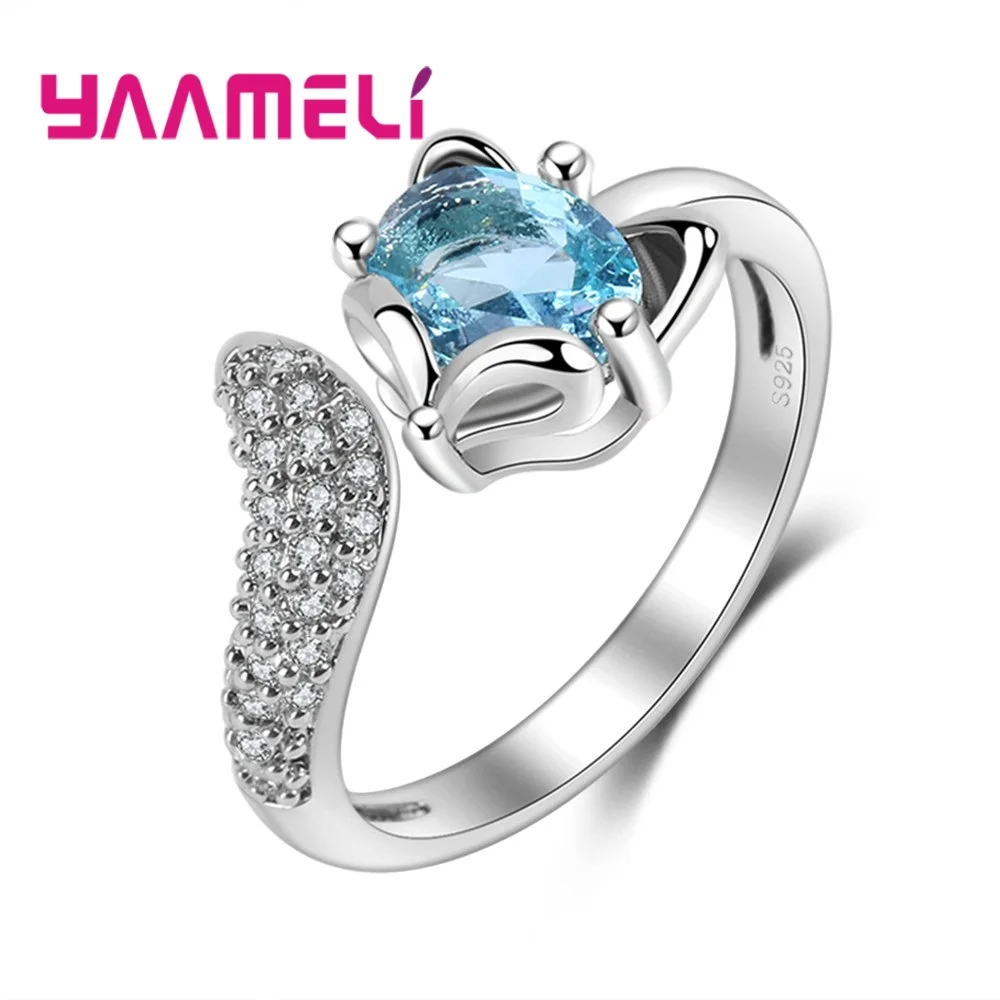 Крутые Регулируемые кольца для женщин в стиле панк, серебряные кольца с фианитами, 925 пробы, кубическим цирконием - Цвет основного камня: light blue