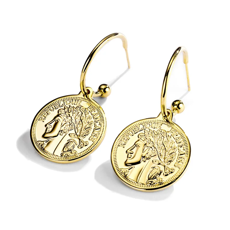 

Richight-821725 Fashion Vintage Round Drop Earrings Retro Greece Portrait Coin Earrings for Women Jewelry Dangle Earrings