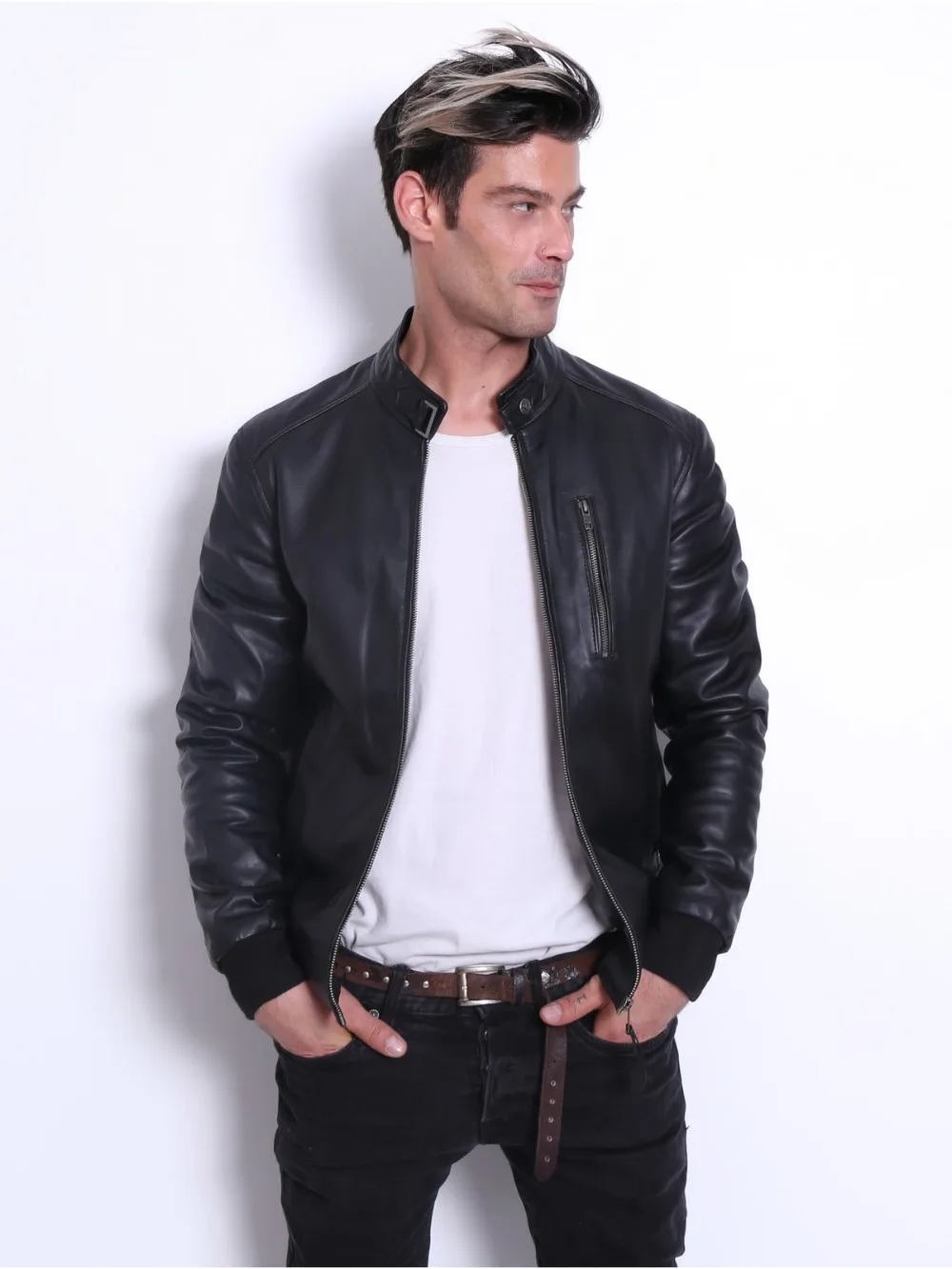 Hot sale VAINAS baseball Mens High quality Leather jacket for men Winter Real leather jacket ...