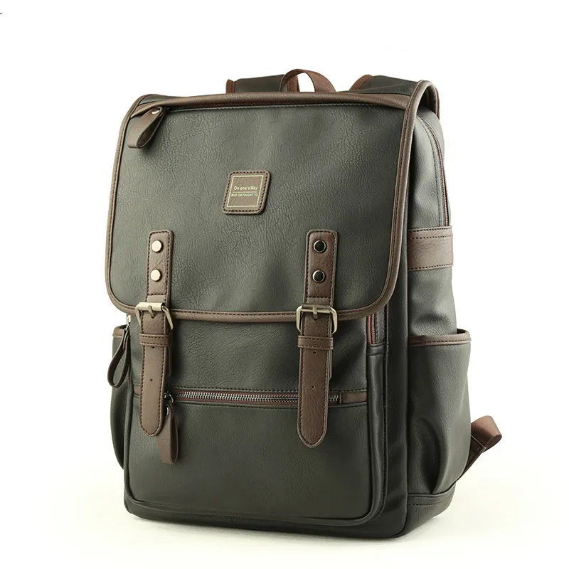 High Quality Men Backpacks Pu Leather Male Student Backpack Boy