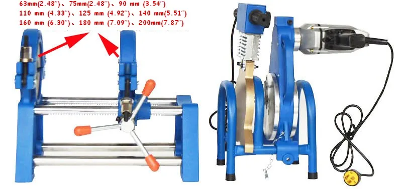 110 В/220 В 2 зажима сварочный инструмент для сварки труб 2,"-6,30"(63-200 мм) PE PPR PB PVDF HDPE стыковая сварка труб горячего расплава двигателя