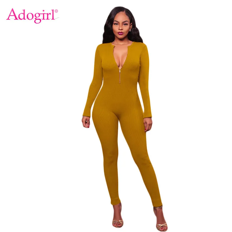 

Adogirl Front Back Two Ways to Wear Solid Jumpsuits Sexy Deep V Neck Long Sleeve Women Whorl Romper 2018 Autumn Winter Overalls