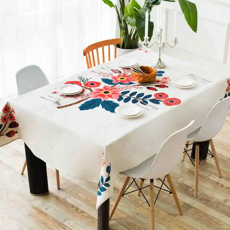 

Hand Painte Design Plant Flower Cotton Linen Tablecloth Covers for Home Decoration Table Cloth toalha de mesa nappe