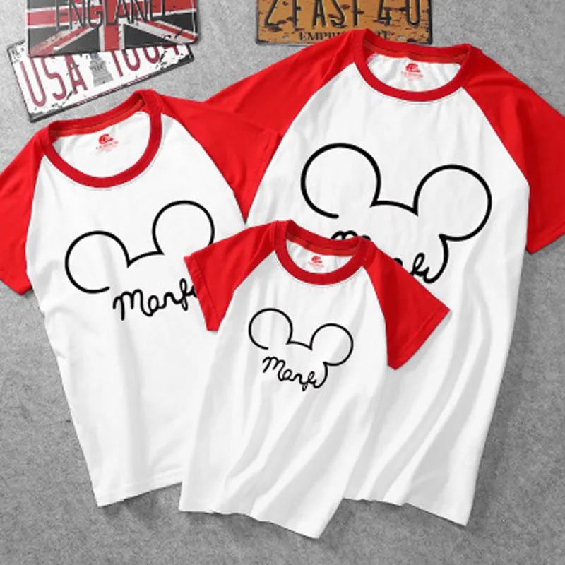 

Mother Kid T-shirt Family Look Matching Outfits Clothing Printed Mickey Mouse Shirt Father Baby Mom And Daughter Dress Size Q004