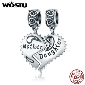 

WOSTU New 100% 925 Sterling Silver Mother & Daughter Love Forever Dangle Bead fit original WST charm Bracelet Pendant CQC427