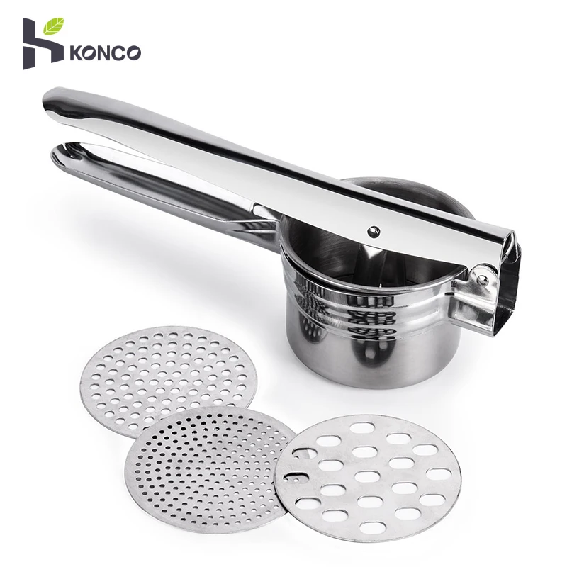 

KONCO Potato Mud Ricer Masher Stainless Steel fruits jucier with 3 Interchangeable Disks Baby Food Strainer Lemon Squeezer