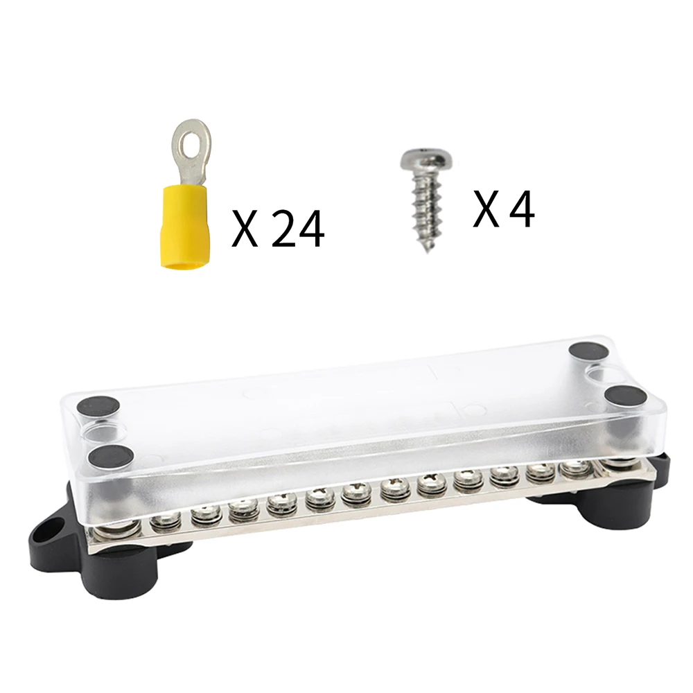 

New Universal Dual Row Bus Bar Electrical Terminal Junction Box 12V 150A 4 Studs 16 Terminals/24 Terminals Optional