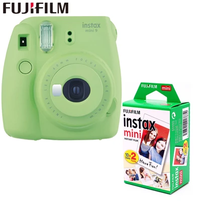 Подлинная fuji пленка Instax Mini 9 мгновенная пленка камера+ 20 листов fuji пленки белый egde fuji фото камера всплывающий объектив Авто 5 цветов - Цвет: Lime green