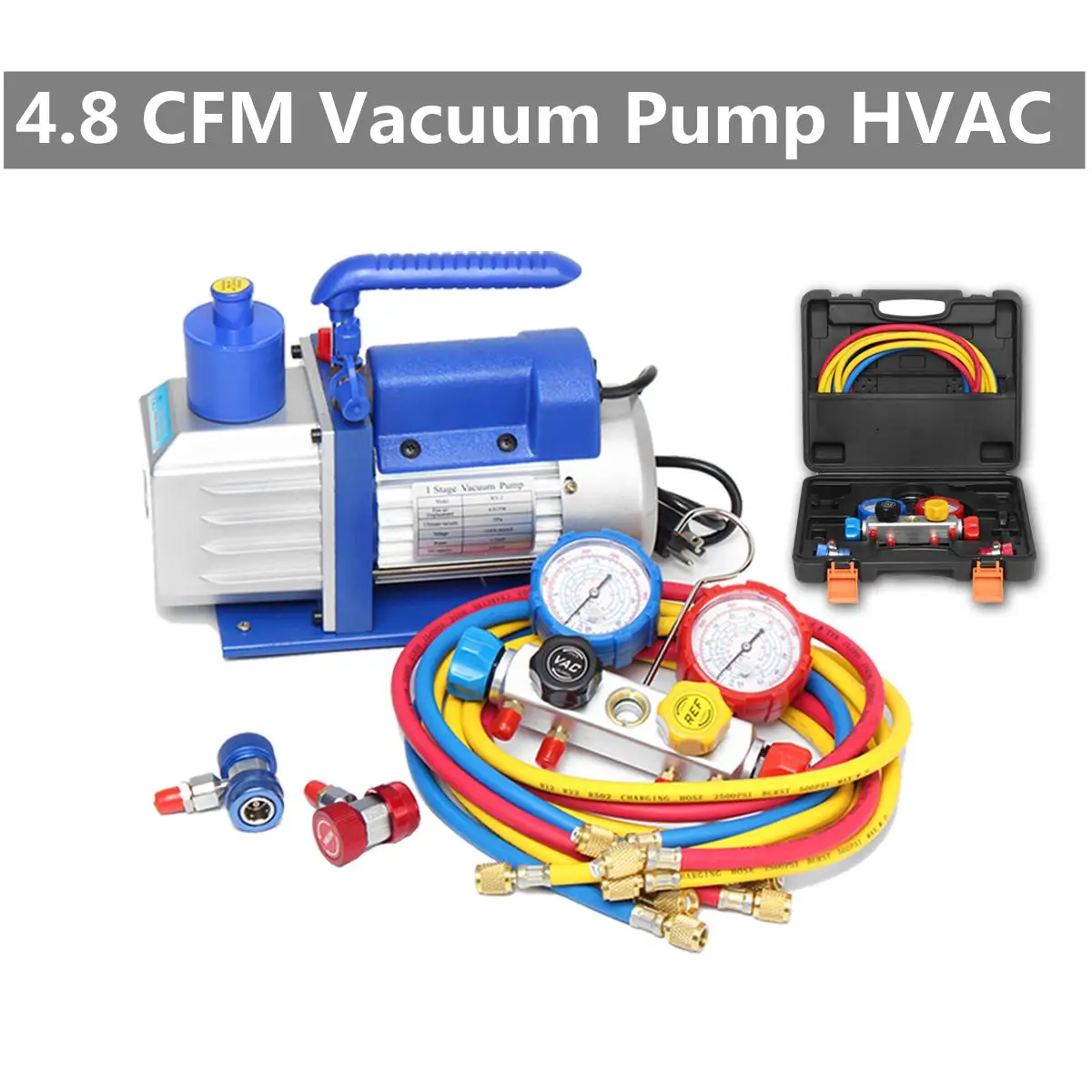 

4.8CFM Vacuum Pump R134A R22 R410A HVA/C Refrigerant W/4VALVE MANIFOLD GAUGE Pumps Parts Mini Vacuum Pump For Air Conditioning