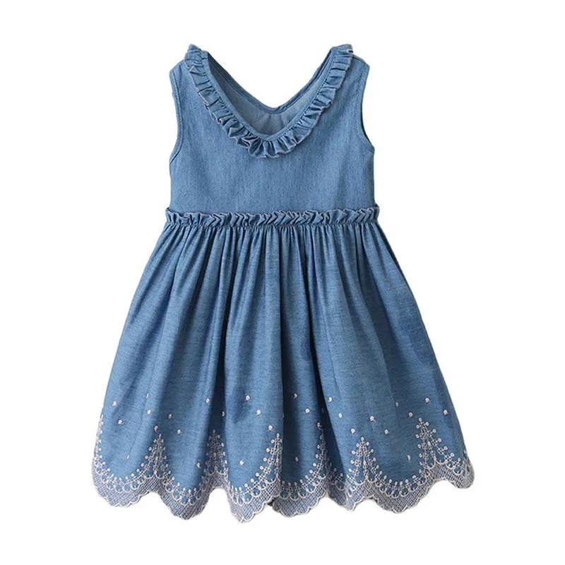 

Girls Dress Summer Denim Children Clothing Sleeveless Toddler Party Princess Kids Dresses For Girls Clothes Embroidery Vestido