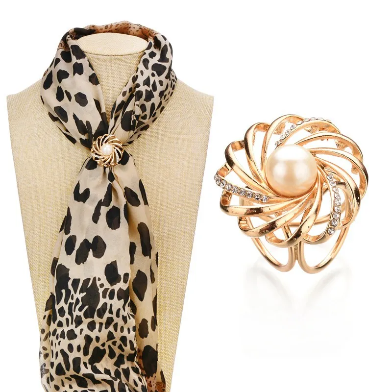 Silk Scarf font b Jewelry b font Accessories Pearls Shawl Ring Clip Tricyclic Scarves Crystal Buckle