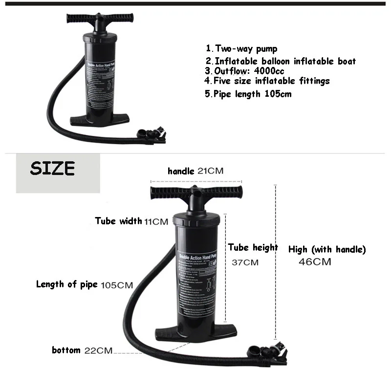 1 шт. черный двухполосный газовый воздушный коннектор компрессора большой ручной насос резиновая лодка штурмовая лодка надувной воздушный насос двойной насос