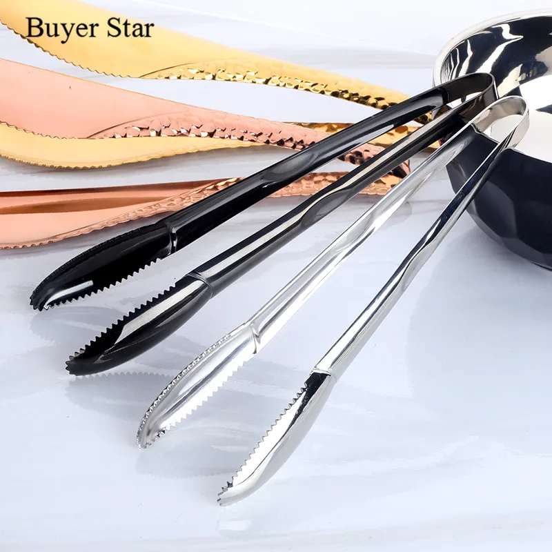 

Stainless Steel Ice Clip 2 pcs Gold Food Tongs BBQ Serving Utensil tong Anti Heat Pastry Clamp Barbecue Tongs