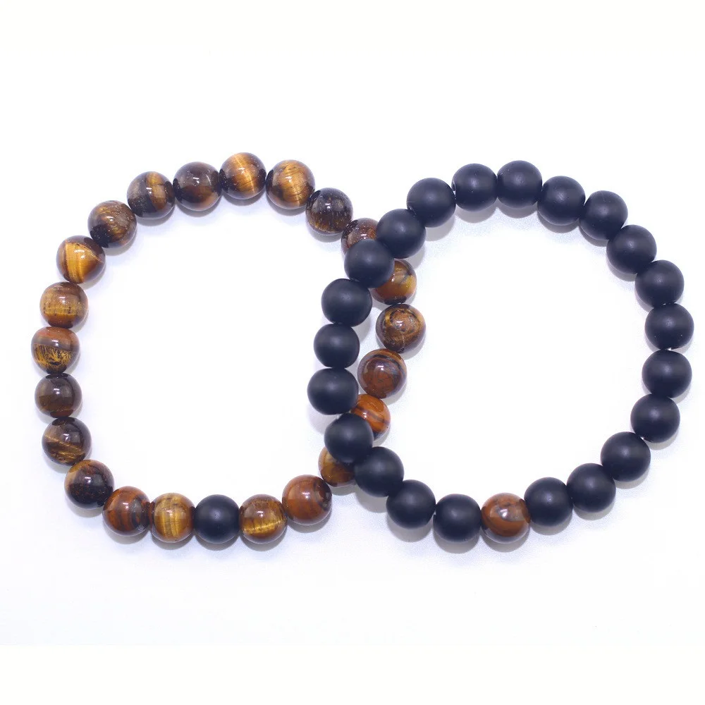

Men and Women Beaded Bracelets Natural Tiger Eye Stone Matte Beads Couples Bracelet Handmade Fashion Bangles Christmas Gifts