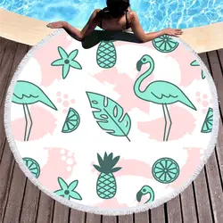Богемский стиль Фламинго круглый пляжное полотенце ручная роспись листья цветы мультфильм Тропическое пляжное полотенце купальное