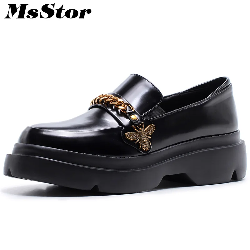 

MsStor Round Toe Metal Decoration Women Flats Casual Fashion Ladies Flat Shoes 2018 Spring Chain Bees Women Flat Brand Shoes