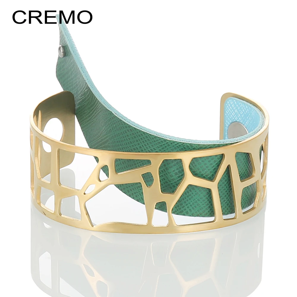 

Cremo Cuff Bracelets Manchette Zebra Leather Cuff Bangles For Women Bijoux Interchangeable Stainless Steel Bracelet Reversible