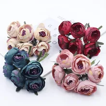 Дешевые 6 шт./лот 4,5 см Новая Большая шелковая искусственная Роза Цветы свадебное оформление букета для DIY ручной работы Скрапбукинг цветок