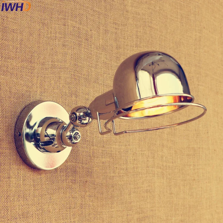 Lâmpada de Parede de Prata Iwhd Industrial Ajustável Led Longo Braço Oscilante Luminárias Edison Retro Vintage Ferro Luz da Parede Interior Iluminação E14