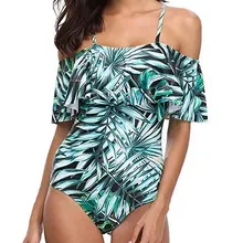 Бикини пикантные Для женщин Одна деталь Винтаж с открытыми плечами Волан купальники с оборками купальный костюм, купальный костюм бикини