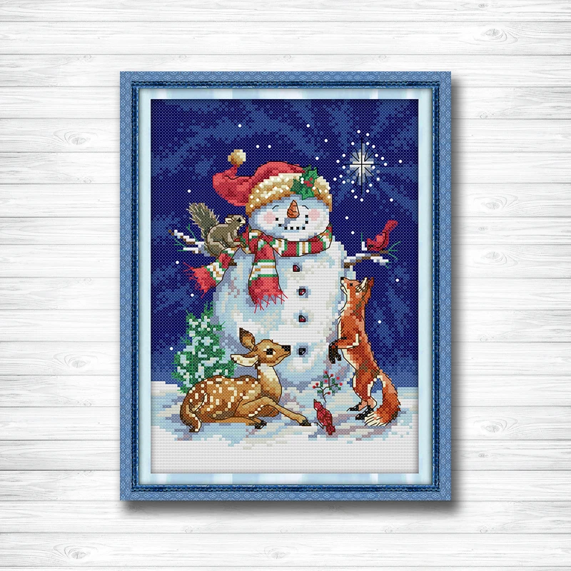 

Midnight snowman christmas cartoon painting DMC 14CT 11CT Cross Stitch Needlework Set Embroidery kits chinese cross stitch