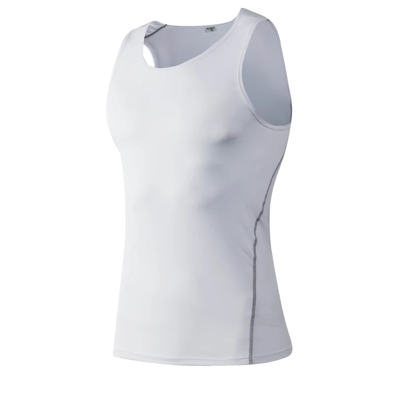 Логотип на заказ, Быстросохнущий тренировочный жилет без рукавов для бега, топ для фитнеса, мужские спортивные обтягивающие футболки для бега, тренажерного зала - Цвет: Белый