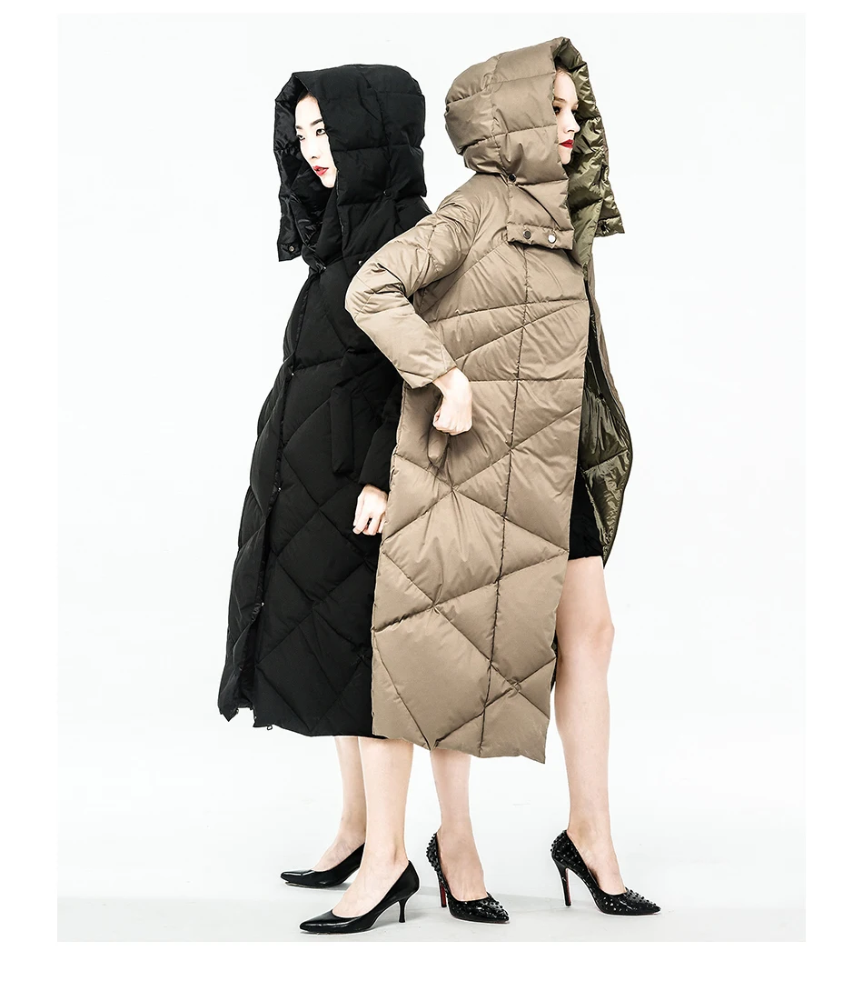 RC004 Новое поступление зима модное Двустороннее пальто для женщин свободный х длинный с капюшоном Теплый Белый гусиный пуховик