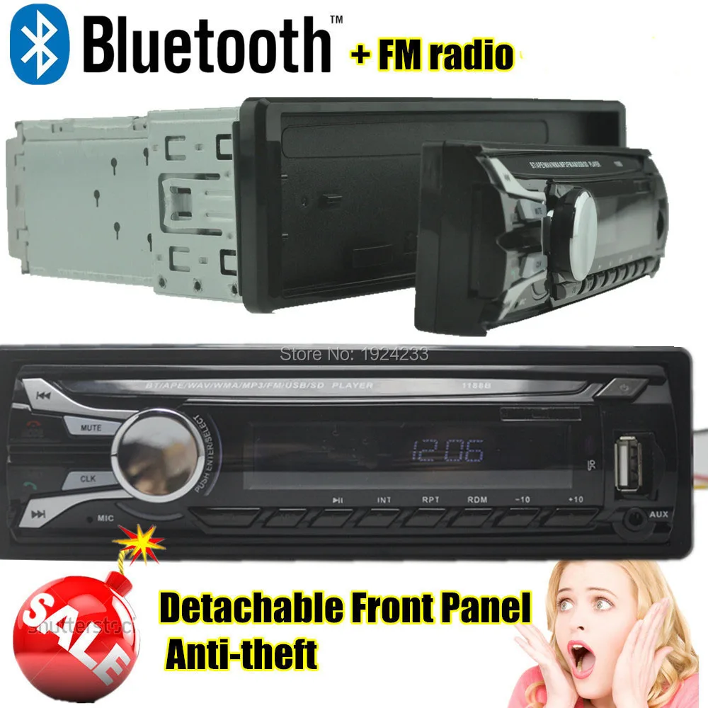 Автомобильный Радио стерео плеер Bluetooth AUX MP3/APE/FLAC/WAV FM/USB/1 Din/пульт дистанционного управления для iPhone 12 в аудио Съемная передняя панель